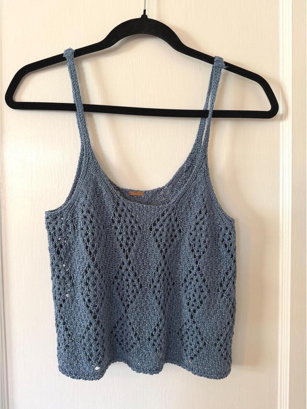 Free People Blue Crochet Knit Tank Top Boho Festival Size S